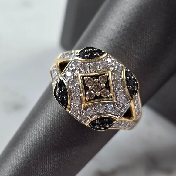 Womens Vintage Estate 14K Gold Chocolate Black Diamond Ring, 5.0g E3447